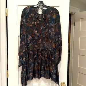 Iro 100% silk tunic dress. Loose fit. Burgundy black floral pattern..